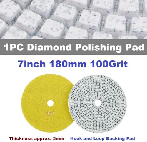 Diamond Polishing Pad, 7 inch 180 mm 100 Grit Sanding Discs for Grinder & Polisher, Hook and Loop Backing Pad for Grinding Buffing Granite Marble Concrete Stone (1 Piece)