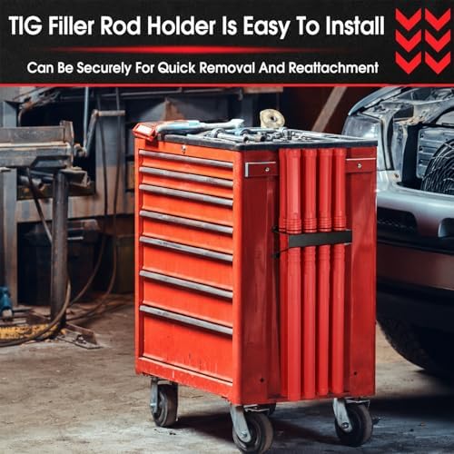 DoubleFill 9 Pcs Welding Rod Storage Set 8 Slot Tig Welding Filler Rod Holder with 8 Pcs 40 Inch Tungsten Electrode Storage Tubes Wall Mount Organizer Welder Tools Supplies(Red)