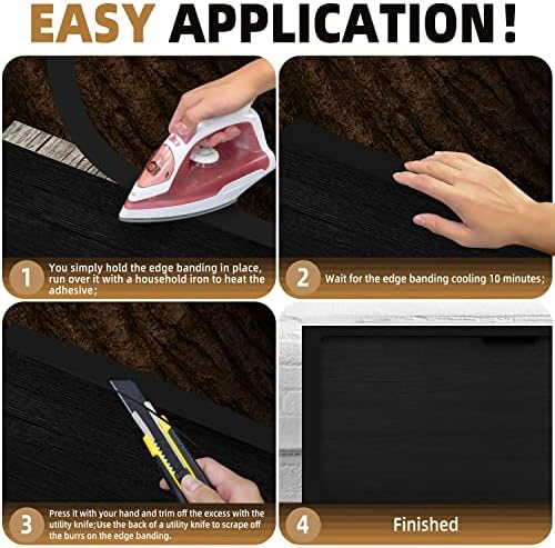 GSCIT Club Black Melamine Edge Banding, 7/8 inch x 500ft Edge Banding with Hot Melt Adhesive Pre-glued Cabinet Edge Banding Flexible Black Veneer Edging for Plywood
