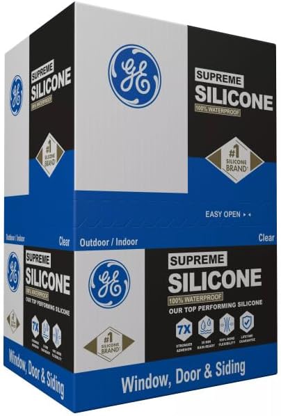 GE Supreme Silicone Caulk for Window & Door, Clear, 10 fl oz Cartridge, 12 Pack - 100% Waterproof Silicone Sealant, 7X Stronger Adhesion, Shrink & Crack Proof