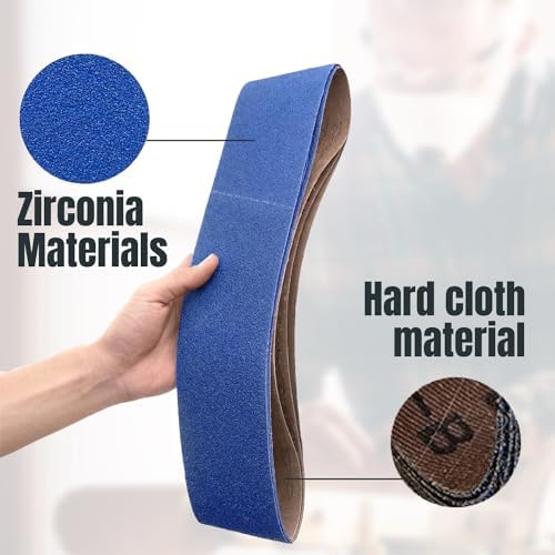 POWERTEC 9PK 4x36 Sanding Belts, 3 Each of 24/60/120 Grits Zirconia, 4 x 36 Inch Sanding Belts for Benchtop Belt and Disc Sander, Belt Sandpaper for Woodworking, Metal Grinding, Deburring (443620Z)