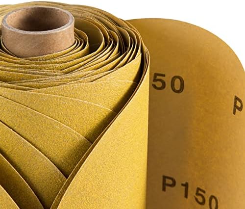 S SATC Premium Gold Sandpaper 6 Inch 100 PCS Sanding Discs 150 Grit Self Adhesive Stickyback Sandpaper Roll Aluminum Oxide PSA Sandpaper Discs for Wood, Metal, and Car Paint