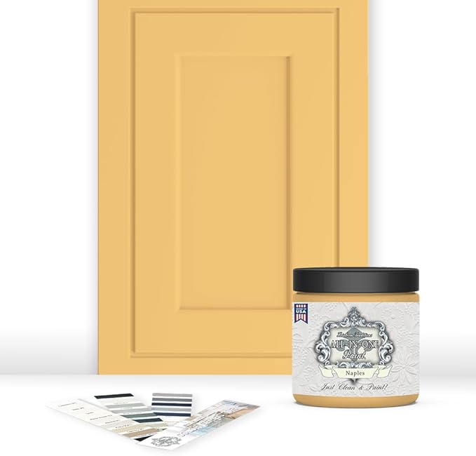 ALL-IN-ONE Paint by Heirloom Traditions, Naples (Sunny Yellow), 8oz Sample - Durable cabinet and furniture paint. Built in primer and top coat, no sanding needed. Includes our 30 featured color card.