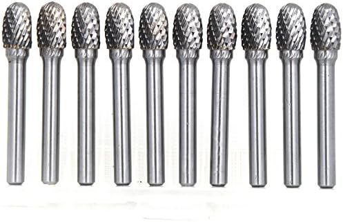 10Pcs/set 3/8 Dia.Oval Burrs Heavy Duty Solid Carbide Grinding Heads Chamfering Abrasion Industrial Deburring Rotary Tools for Hard Steel Metal Metalworking
