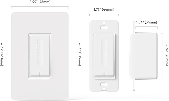 TREATLIFE Smart Dimmer Switch 4 Pack, Single Pole Smart Switch Works with Alexa and Google Home, Neutral Wire Required, 2.4GHz WiFi Dimmer Light Switch for LED, CFL, Incandescent Bulbs