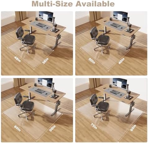 [Two-Sided Usable] 50” x 60” Hard Floor Chair Mats for Office, Clear Computer Chair Mat for Hardwood, Plastic Desk Floor Mat for Hardwood Floors, Rubber Office Chair Mat for Tile/Laminate Floor