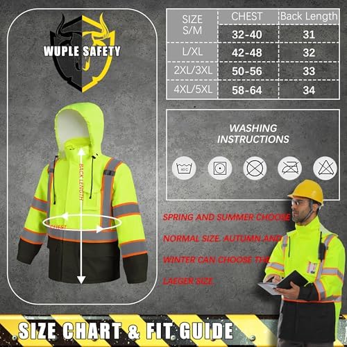 Hi Vis Safety Rain Jacket for Men Women Waterproof Breathable Rain Gears with Mesh Lining Black Bottom Lightweight Work Jacket (4XL/5XL)