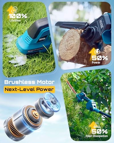 SEESII 6-in-1 Cordless Pole Saw & Hedge Trimmer Combo, Brushless Motor
