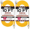 IRON FORGE CABLE 2 Pack of 10 Foot Outdoor Extension Cords - 12/3 SJTW Heavy Duty Lighted Yellow Extension Cable Set, 15 AMP
