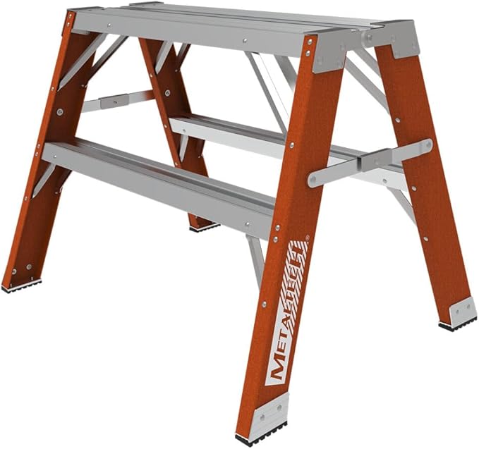 Metaltech E-WSFB24T1A Buildman Grade 2-ft. Fiberglass Step-up Workbench, Work Stand Saw Horse, Step Ladder for Home Improvement and Construction Scaffolding with Slip-Resistant Surface and Rubber Feet