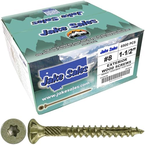 Jake Sales #8 x 1-1/2" Bronze Coated Multipurpose Wood Screw Torx/Star Drive Flat Head (Full Box - 6,500 Screw Count) Exterior Coated - ACQ Compatible Wood Screws