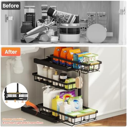 Under Sink Organizer and Storage for Bathroom and Kitchen - 2 Pack 3 Tier