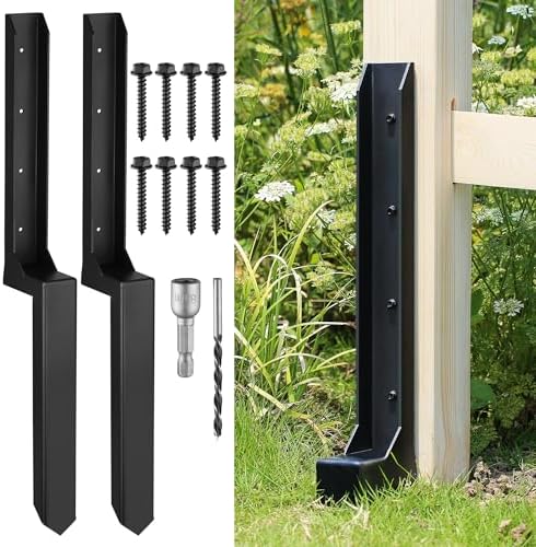Fence Post Repair Kit, Heavy Duty One-Piece Steel Anchor & Stakes for Repair Broken Tilted Leaning Wood Posts, Rust-Proof Easy Installation, Upgraded 11-Gauge Thickness (2 Pack)