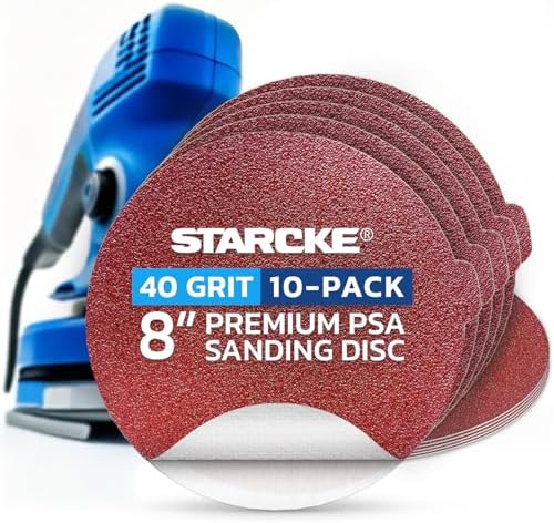 8 inch Sanding Disc Self Stick Orbital Sander Pads 10 Pack No Hole - Premium 40 Grit Sandpaper Discs Aluminum Oxide, Durable PSA Sand Paper, Round Sanding Discs Adhesive Back for Wood & Metal