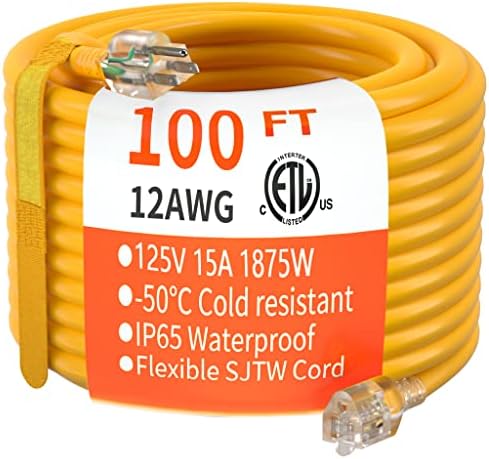 HUANCHAIN 100 FT 12/3 Gauge Heavy Duty Outdoor Extension Cord Waterproof