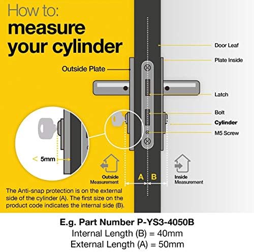 Yale B-YS3-5045B Anti-Snap 3 Star Euro Double Cylinder, High Security, 50:45 (95mm), Brass Finish