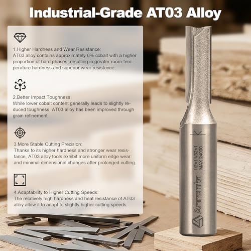 Undersize Plywood Dado Bits 1/2" Shank, Straight Router Bits 11/32" Cut Diameter, 1" Cut Length, Useful for Plunging Capabilities for Cutting Grooves, Dados, Mortising