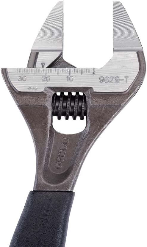 Bahco BAH9029RTUS Ergo Big-Mouth Adjustable Wrench Thin Jaw Wide Mouth with Rubber Handle - 6 Inch - Black Phosphate Finish