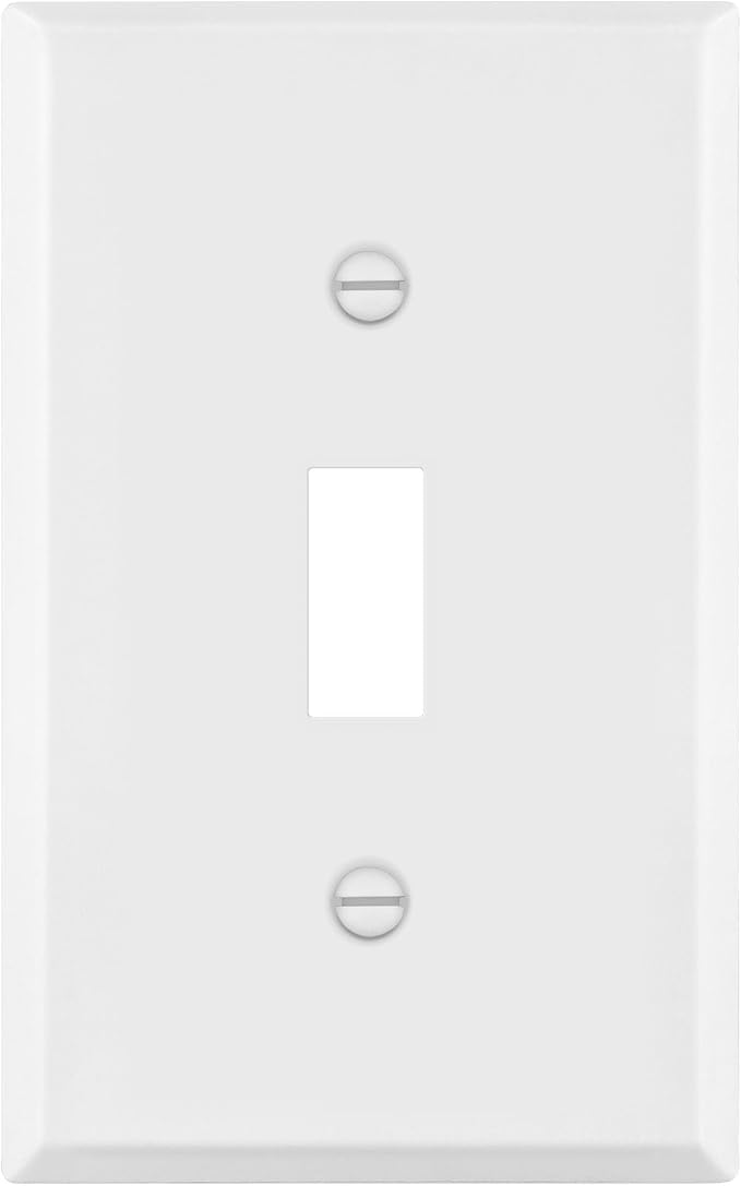 ENERLITES Toggle Light Switch Metal Cover Plate, Wall Plate, Corrosion Resistant, Standard Size 1-Gang 4.50" x 2.76", Powder Coated Stamped Steel, 7711-WG, White Gloss