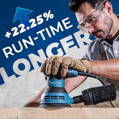 Dong Cheng 5-Inch Random Orbital Sander, 2.5 Amp 12,000 OPM, 6 Variable Speeds, 10 Sandpapers & Detachable Dust Bag, for Woodworking & Furniture Refinishing