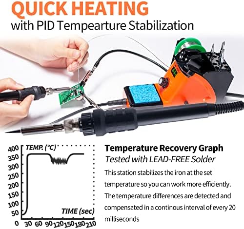 YIHUA 926 III 60W LED Display Soldering Iron Station Kit w 2 Helping Hands, 6 Extra Iron Tips, Roll of Lead-Free Solder, Solder Sucker, S/S Tweezers, °C/ºF Conversion, Auto Sleep & Calibration Support