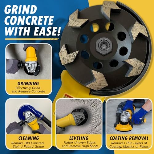 5" Diamond Grinding Wheel 6 Arrow Seg for Concrete & Coating 7/8"-5/8"