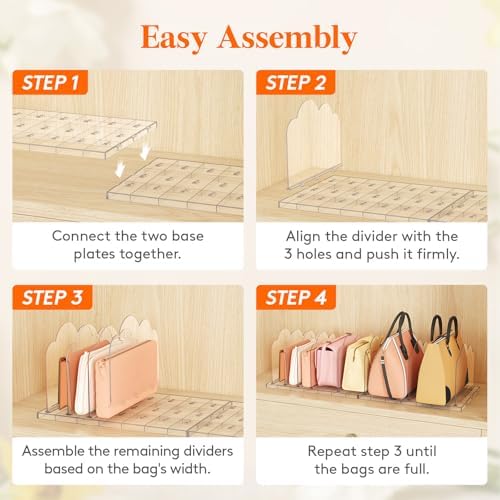 Lifewit Purse Organizer for Closet, Adjustable Clear Handbag Shelf Dividers