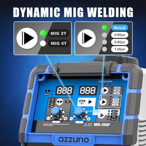 AZZUNO 200A MIG Welder,110V/220V 4 in 1 Gas/Flux Gasless MIG/Lift TIG/Stick