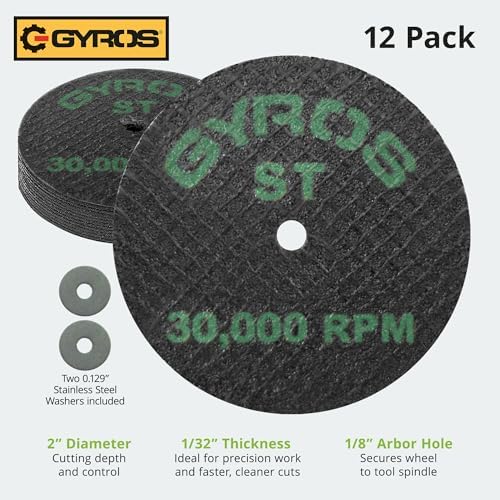 GYROS Cut-Off Wheels for Rotary Tools – 2” Super-Tensile Fiberglass Reinforced, 12-Pack | Designed for Stainless Steel, Titanium, Nickel, Carbon & Chrome Alloys | Made in USA 11-42002/12