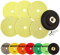 Wet Diamond Polishing Pads - HIGHDRIL 6pcs 4 inch (#50-#1500),for Granite Marble Ceramic Sanding on Grinder or Polisher,with 1pc 4" Rubber Backing Pad and 1pc Adapter Round Shank to 5/8-11 Thread