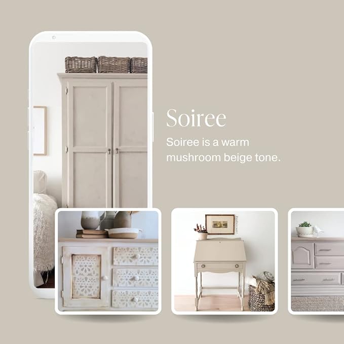 Country Chic All-in-One Chalk Paint for Furniture, Cabinets, Home Decor, Eco-Friendly, Matte Finish, Built-In Primer & Top Coat for Wood, Metal - Soiree (Beige Taupe) - 4 oz (118 ml)