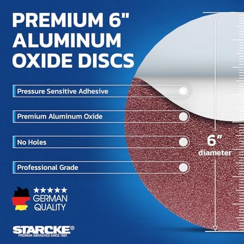 Starcke Sand Paper for Car, 50 Pack Premium 6 Inch Sanding Discs, 36 Grit Sanding Paper, Self Adhesive Orbital Sander Pads, PSA Aluminum Oxide Sandpaper Discs, Auto Sandpaper for Wood, Metal, Paint