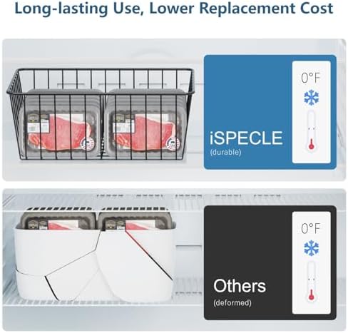 iSPECLE Freezer Organizer Bins - For 16 Cu Ft Upright Freezer, 6 Pack White
