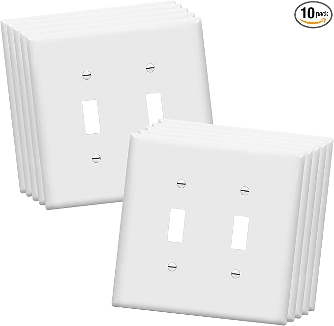 ENERLITES Toggle Switch Wall Plate, 2-Gang 4.88" x 4.92", Mid-Size, UL Listed, 8812M-W-10PCS, White (10 Pack)