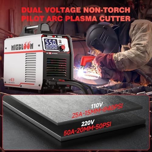 Plasma Cutter 55Amp Non Touch Pilot Arc Non-High Frequency,Non-Touch Dual Voltage 110V/220V Plasma Cutting Machine with LCD Screen IGBT Inverter 3/4'' Max Cut, Post Flow Mesh Cut 2T/4T