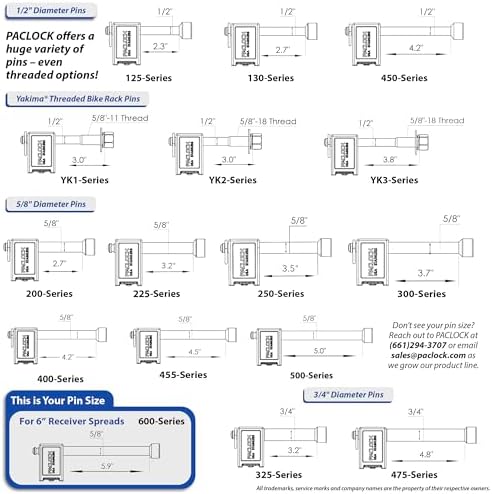 PACLOCK's 80-Series Trailer Hitch Lock, UCS, 600" Pin for 6" Applications, High Performance 6-Pin Cylinder, Keyed Differently w/ 2 Keys, Blue