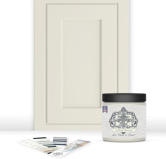ALL-IN-ONE Paint by Heirloom Traditions, Manor House (Creamy Warm White), 8oz Sample - Durable cabinet and furniture paint. Built in primer and top coat, no sanding needed. Includes our 30 featured