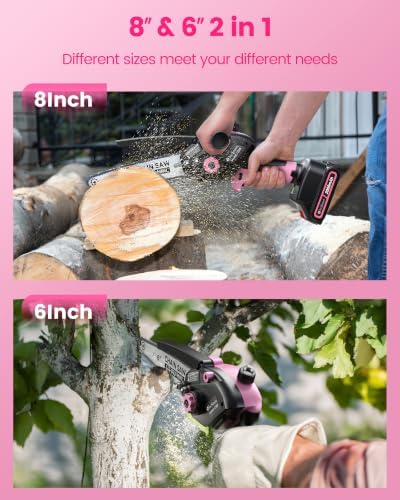 Mini Chainsaw with 1000W Brushless Motor, 8 inch & 6 inch 2 Batteries