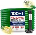 100ft Outdoor/Indoor Extension Cord 16/3 Gauge Heavy Duty 3 Prong SJTW, Waterproof, Flexible Cold-Resistant Long Power Cord,10A 125V 1250W, Green by LifeSupplyUSA