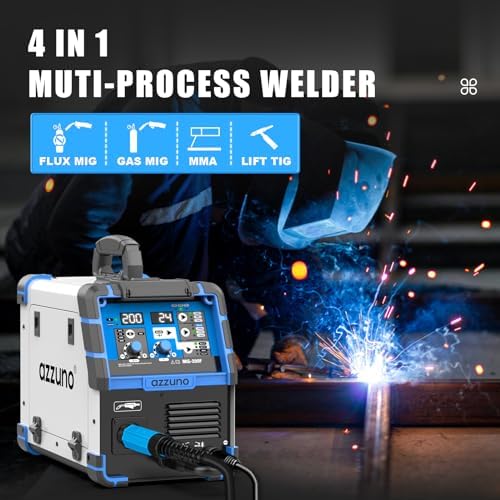 AZZUNO 200A MIG Welder,110V/220V 4 in 1 Gas/Flux Gasless MIG/Lift TIG/Stick