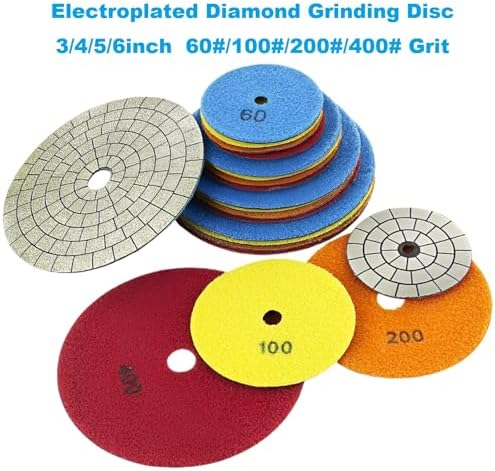 Electroplated Diamond Sanding Pad, 60Grit 6inch 150mm Grinding Disc Hook and Loop Backing for Stone Tile Glass Trimming & Metal Polishing & Wood Sanding (1 Piece)