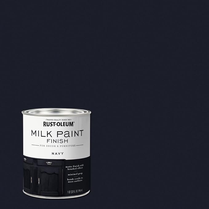Rust-Oleum Navy Milk Paint Finish | Decor and Furniture Applications | Matte Finish Brushed Effect | Minimal Prep Needed | No Primers Required | Easy Clean Up | Quart