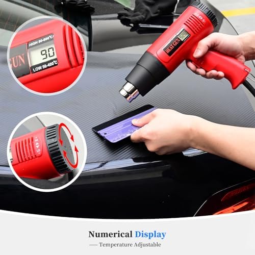 EHDIS Car Wrap Kit with Heat Gun Window Tint Vinyl Wrap Installation Tool Set with Felt Squeegee, Corner Tucking Stick,6 inch Razor Blade Scraper, Rubber Wipper,Film Cutter, Working Gloves