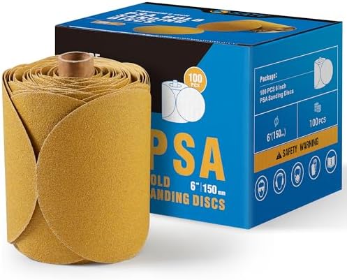 S SATC 100 PCS PSA Sanding Discs, 60 Grit Sandpaper Roll 6 Inch Adhesive Backed Sandpaper Sander Attachment for Drill Aluminum Oxide Round Automotive Sandpaper with Sticky Back