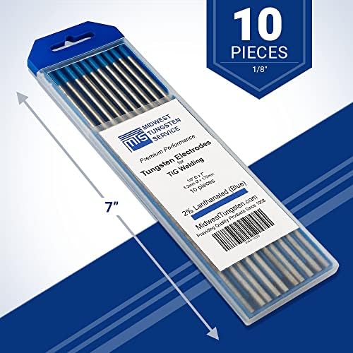 Midwest Tungsten Service TIG Welding Tungsten Electrodes 10-Pack (Blue - 2% Lanthanated Tungsten (WL20/EWLa-2), 1/8")