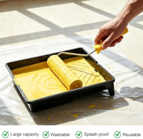 Upgrade Paint Roller Kit, House Painting Tools Set with Paint Tray, Brushes, Scrapers & Extension Pole for Wall Ceiling (Set-A)