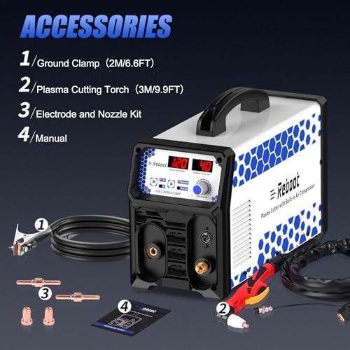 Reboot Plasma Cutter With Built In Air Compressor 40A 120V IGBT Inverter Digital Cutting Machine, 3/8 Inch Clean Cut And 3/5 Inch Max Cut High Frequency