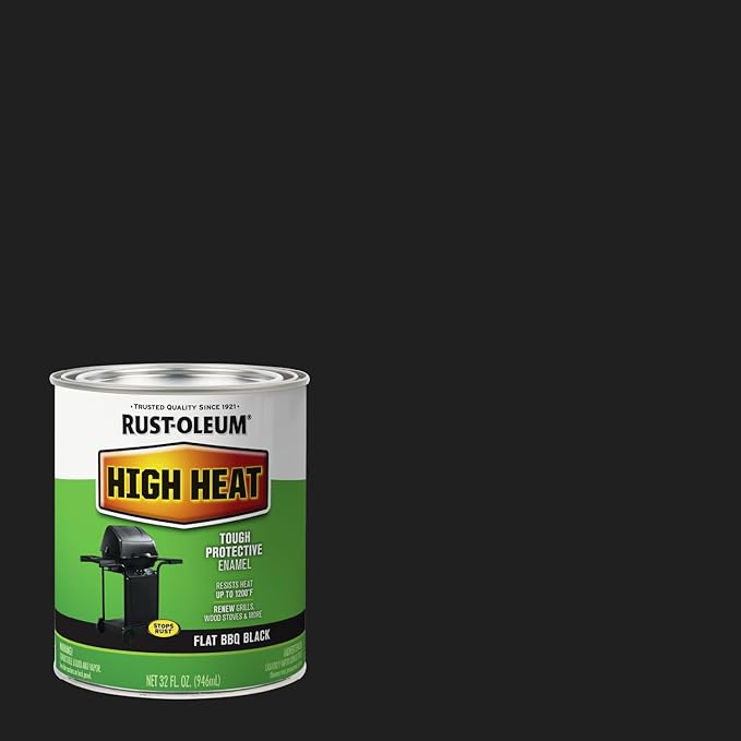 Rust-Oleum 7778502 High Heat Brush Protective Enamel Paint, Quart, Flat BBQ Black
