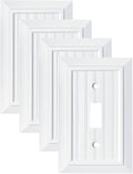Pure White Classic Beadboard Wall Plates,Light Switch Covers,Electrical Outlet Covers, Switch Plates of Various Combination, Nature Bamboo Fiber Wall plate (1 Gang Toggle 4 Pack)