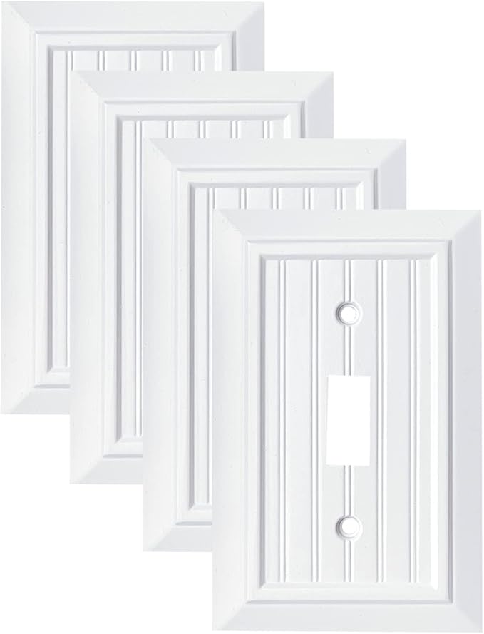 Pure White Classic Beadboard Wall Plates,Light Switch Covers,Electrical Outlet Covers, Switch Plates of Various Combination, Nature Bamboo Fiber Wall plate (1 Gang Toggle 4 Pack)
